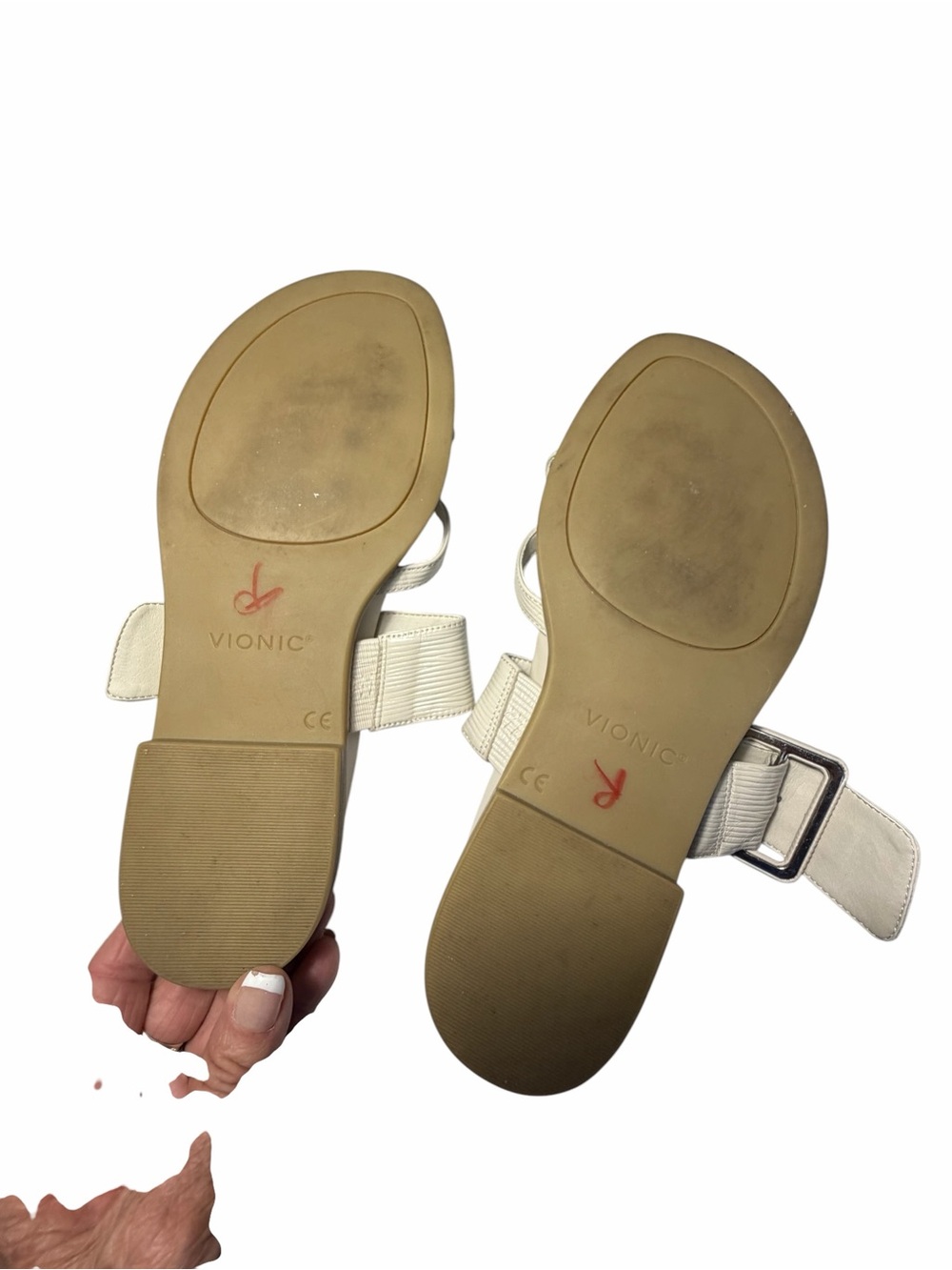 VIONIC Julep Cream Leather Strap Sandals Casual Toe Loop Style Sz 8 - Picture 11 of 12
